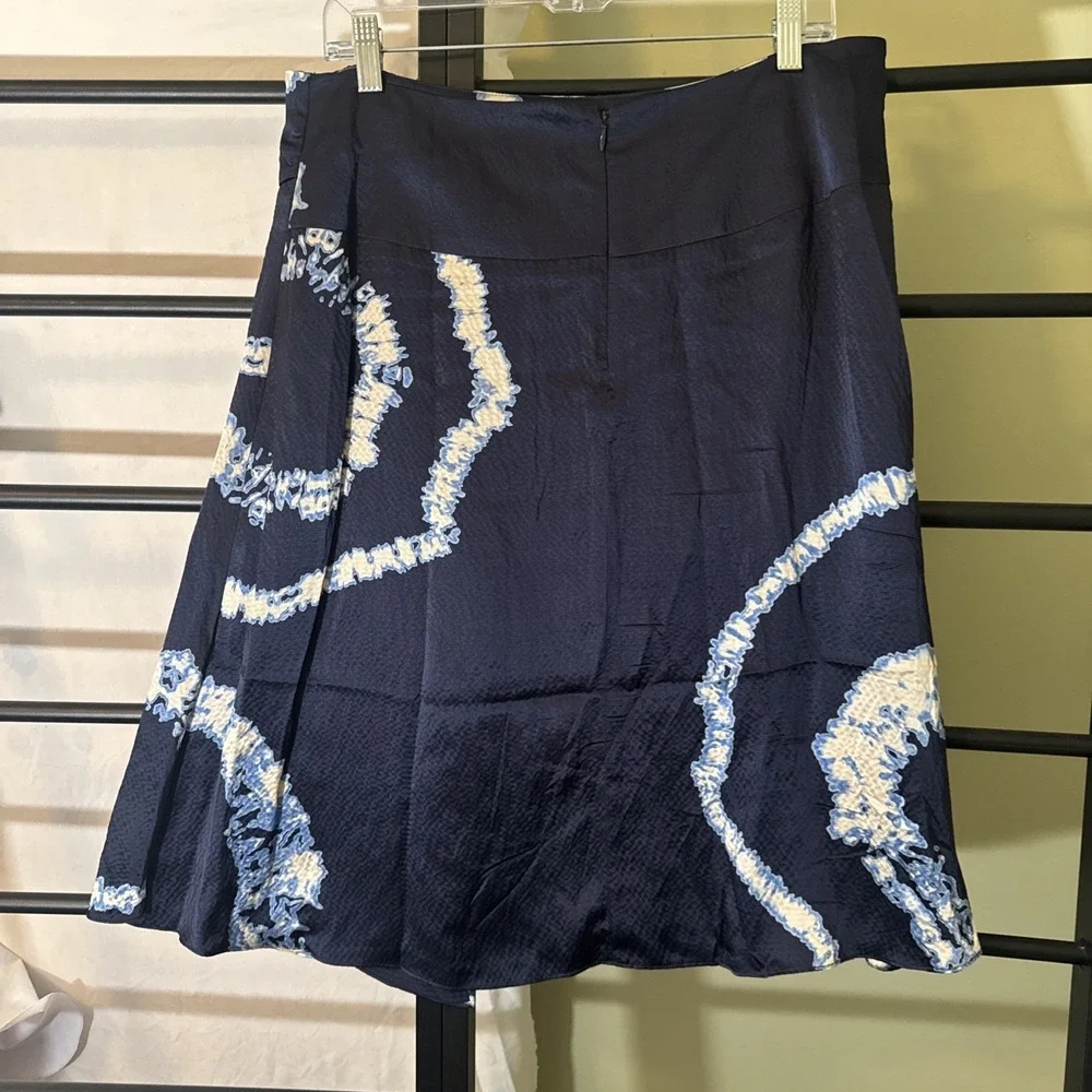 Vintage Silk Skirt Austin Reed Blue White Faux Wrap Boho Fairy 100% Silk Size 10